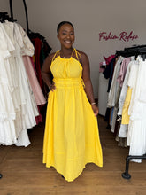 Load image into Gallery viewer, Yellow linen sleeveless tie up dress
