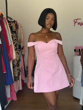 Load image into Gallery viewer, Pink mini satin detail off shoulder dress
