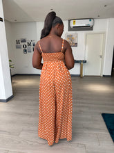 Load image into Gallery viewer, Brown polka dot maxi jumpsuit
