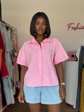 Load image into Gallery viewer, Pink and white striped short sleeves shirt
