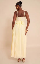 Load image into Gallery viewer, Yellow pleated deep plunge maxi belted dress
