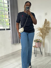 Load image into Gallery viewer, Navy blue with red embroidery Tshirt
