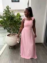 Load image into Gallery viewer, Pink frill sleeves pleated maxi skirt two piece
