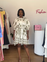 Load image into Gallery viewer, Green and white belted shirt dress
