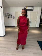 Load image into Gallery viewer, High neck one arm midi dress
