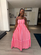 Load image into Gallery viewer, Pink and red maxi tie up dress
