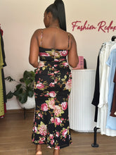 Load image into Gallery viewer, Black floral mesh maxi bodycon dress
