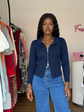 Load image into Gallery viewer, Blue long sleeves ribbed knit top

