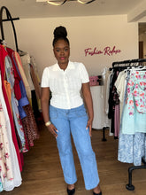 Load image into Gallery viewer, White net button down polo top
