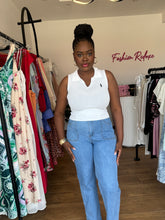 Load image into Gallery viewer, White sleeveless polo top
