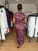Load image into Gallery viewer, Maroon floral midi satin dress
