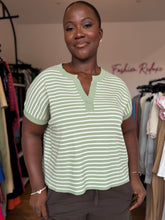 Load image into Gallery viewer, Green striped knit top
