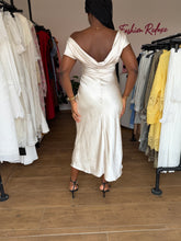 Load image into Gallery viewer, Cream satin cowl back bodycon midi dress
