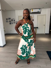 Load image into Gallery viewer, Green floral satin maxi dress
