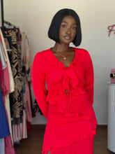 Load image into Gallery viewer, Red long sleeves cut out midi dress
