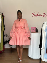 Load image into Gallery viewer, Light pink lace detail belted long sleeves dress
