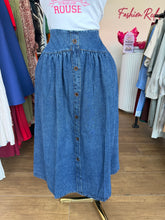 Load image into Gallery viewer, Deep blue button detail midi flair skirt
