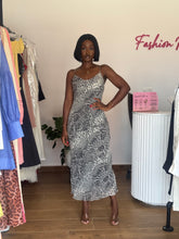 Load image into Gallery viewer, Black and white chiffon midi cowl neck dress
