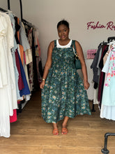 Load image into Gallery viewer, Green floral adjustable maxi flair dress
