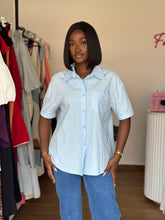 Load image into Gallery viewer, Blue open back short sleeves shirt
