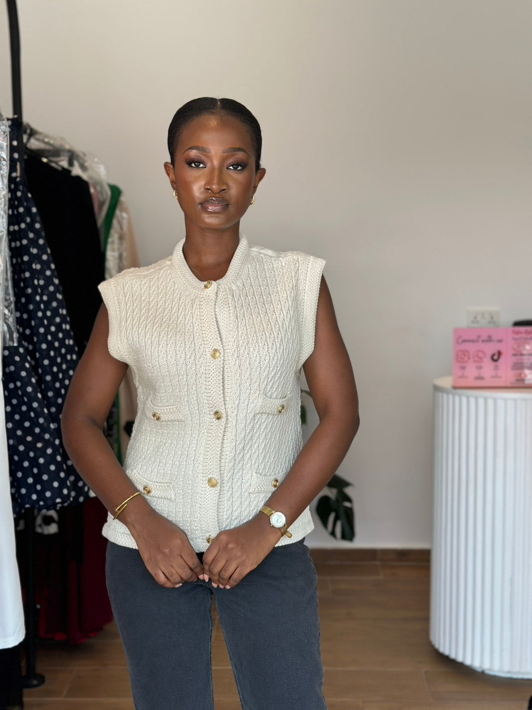 Cream knit top