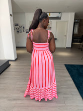 Load image into Gallery viewer, Pink and red maxi tie up dress
