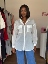 Load image into Gallery viewer, White striped transparent longsleeves shirt
