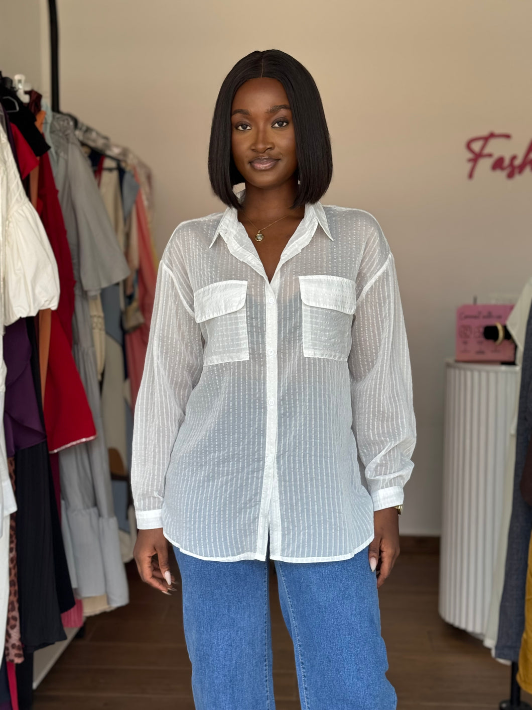 White striped transparent longsleeves shirt