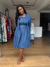 Load image into Gallery viewer, Denim longsleeves tie up dress
