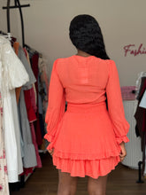 Load image into Gallery viewer, Orange longsleeves mini tie up dress
