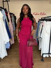 Load image into Gallery viewer, Burgundy maxi mesh detail dress
