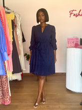 Load image into Gallery viewer, Blue lace long sleeves midi flair dress
