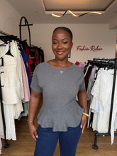 Load image into Gallery viewer, Grey peplum ribbed top
