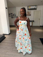 Load image into Gallery viewer, White maxi tie up floral dress
