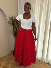 Load image into Gallery viewer, Red and white maxi pleated polka dot skirt
