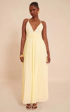 Load image into Gallery viewer, Yellow pleated deep plunge maxi belted dress
