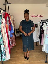 Load image into Gallery viewer, Deep green net midi polo dress
