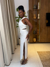 Load image into Gallery viewer, White cut out midi open back dress

