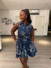 Load image into Gallery viewer, Blue and white wrap mini dress
