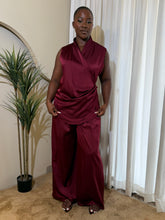 Load image into Gallery viewer, Burgundy satin two piece
