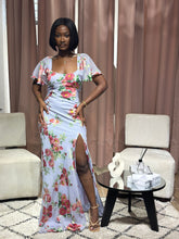 Load image into Gallery viewer, Blue floral open back maxi dress
