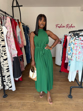 Load image into Gallery viewer, Green belted midi flair dress
