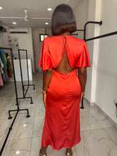 Load image into Gallery viewer, Burnt orange midi satin open back dress
