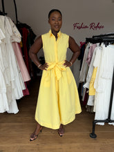 Load image into Gallery viewer, Yellow belted button down maxi dress

