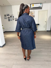Load image into Gallery viewer, Denim belted midi shift dress
