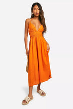 Load image into Gallery viewer, Orange linen tie back maxi dress
