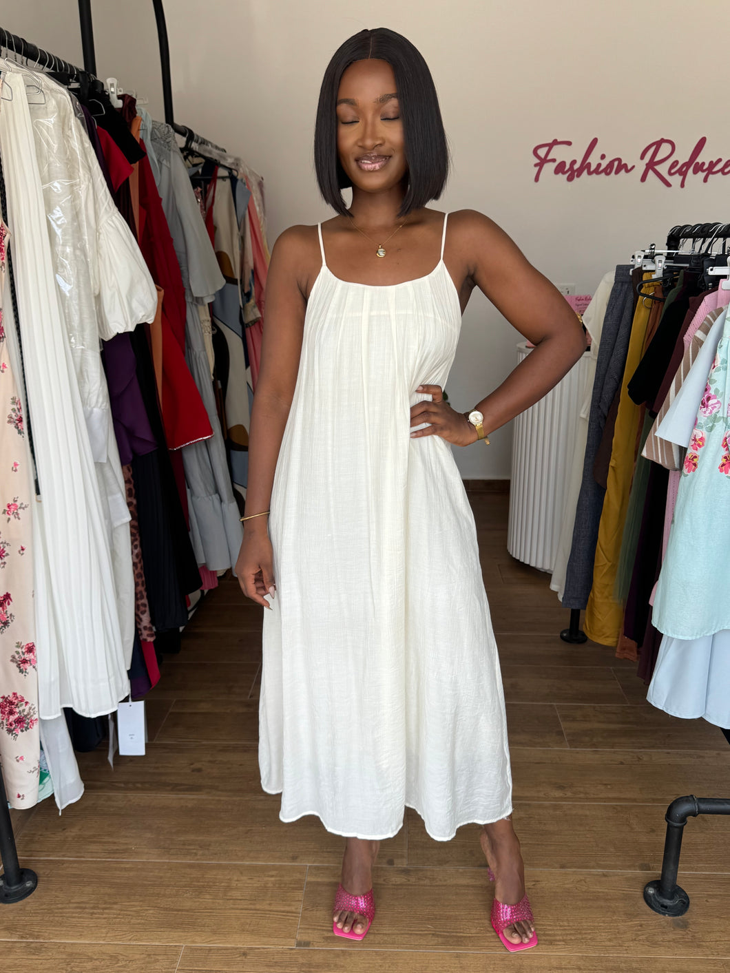 Cream maxi open back shift dress