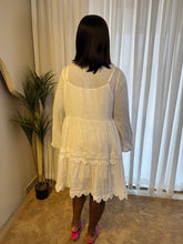Load image into Gallery viewer, White belted flair midi dress
