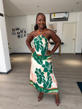 Load image into Gallery viewer, Green floral satin maxi dress
