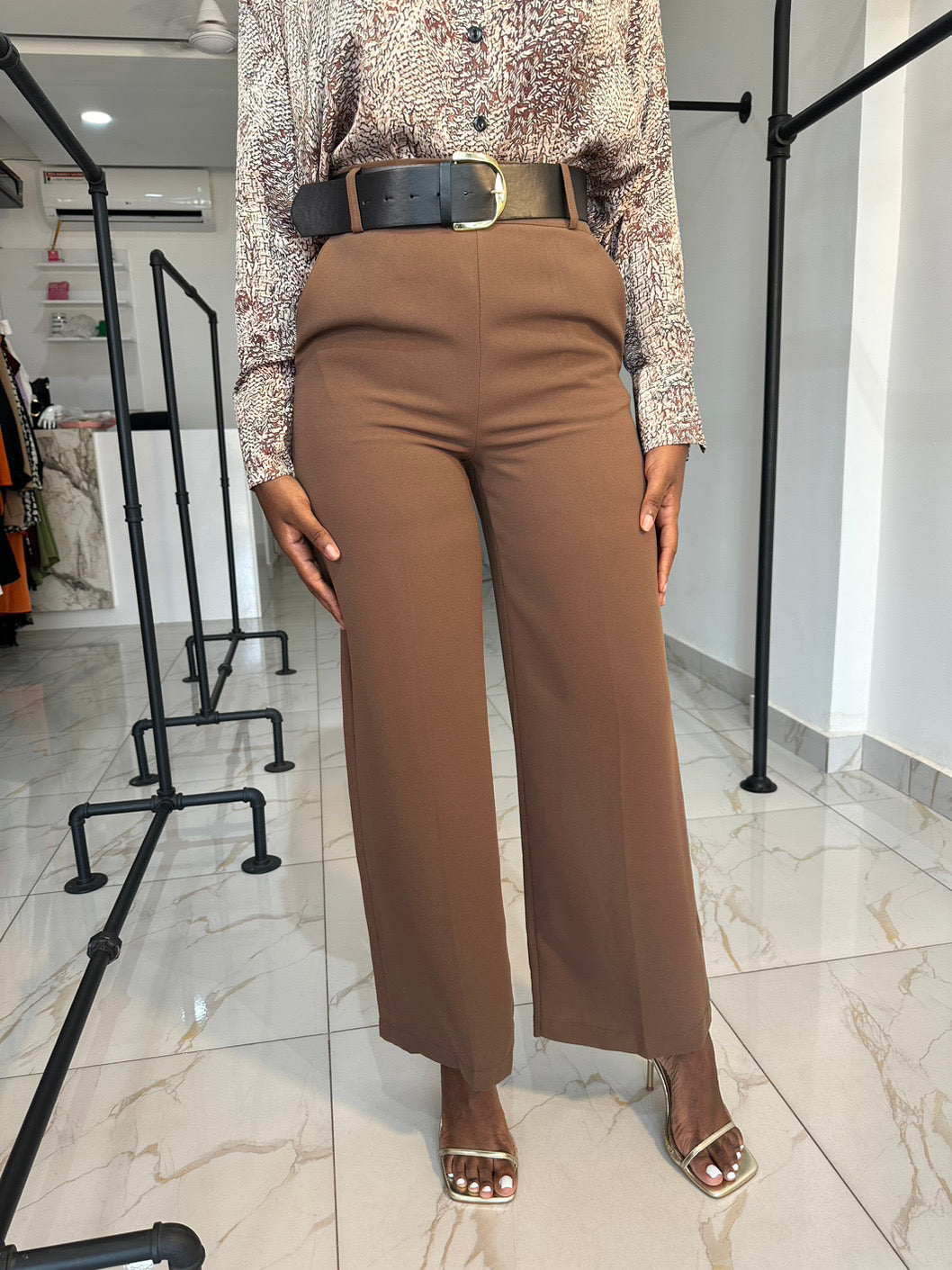 Brown belted trousers